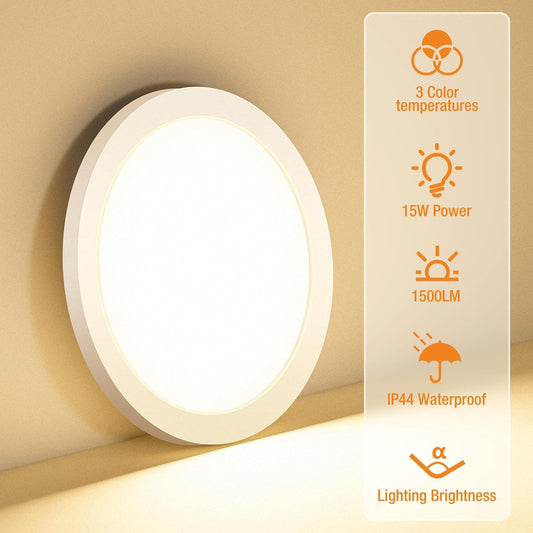 Flush Mount Ceiling Light Fixtures - 3000K-4000K-6500K & 100W Equivalent Flat Led Lights for Room Ceiling,7.5Inch Ultra Thin Round White Ceiling Lights for Living Room,Bedroom,Kitchen,Bathroom,Hallway