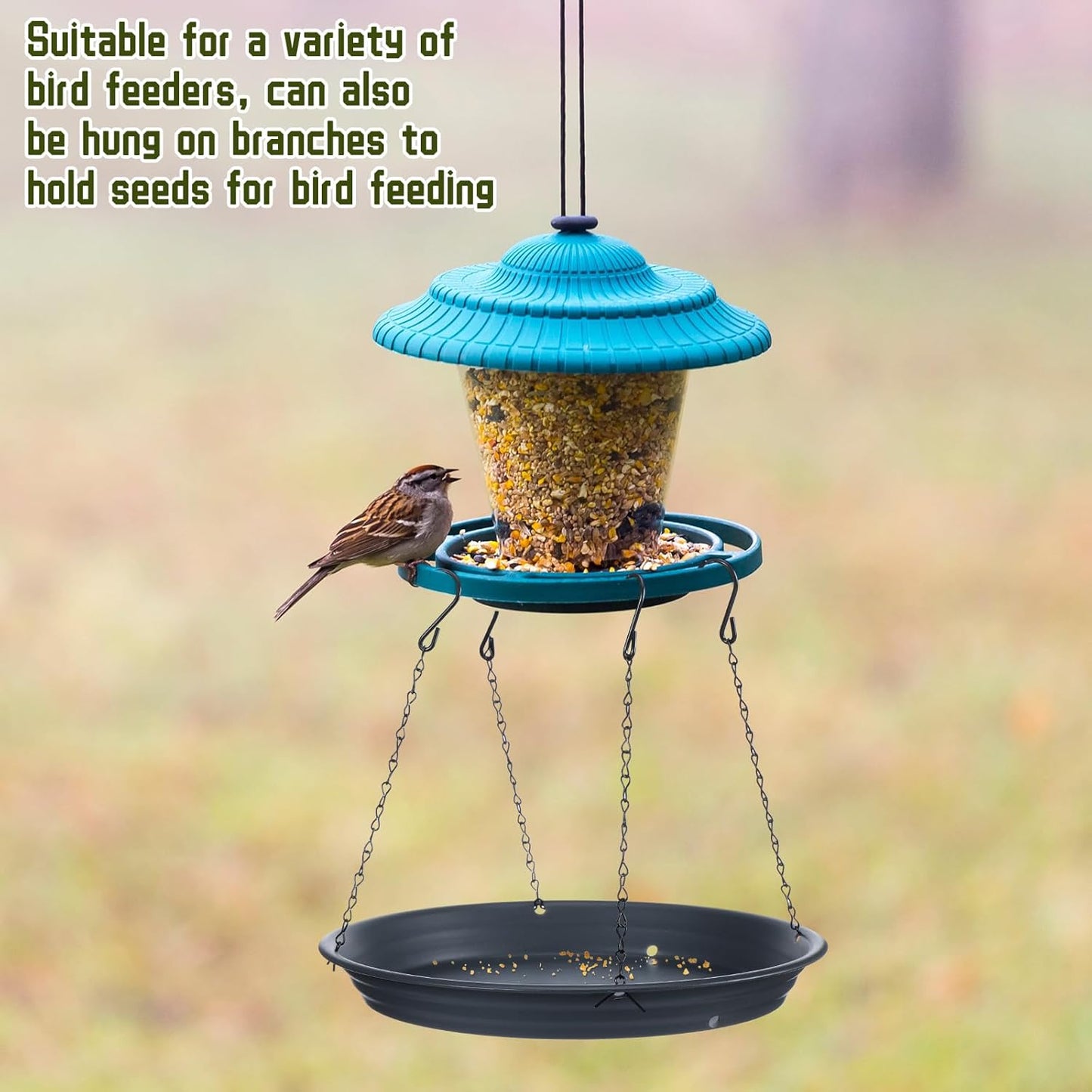 2 Sets 12.8'' Bird Seed Catcher Tray Platform Bird Feeder Large Hanging Tray Fits Most Feeders Catches Most Falling Seed and Husk Outdoor Yard Garden Backyard for Attracting Birds, Black