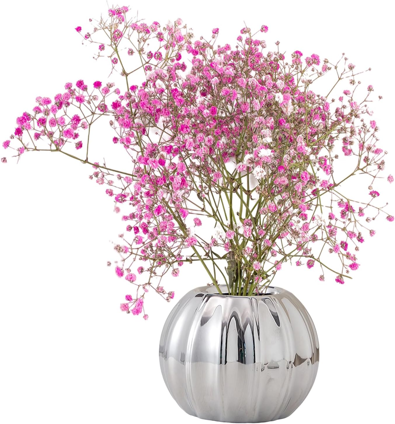 Silvery Ceramic Pumpkin Vase - Dried Flower Hydroponic Pot for Fireplace, Office, Living Room - Harvest Festival & Halloween Decoration