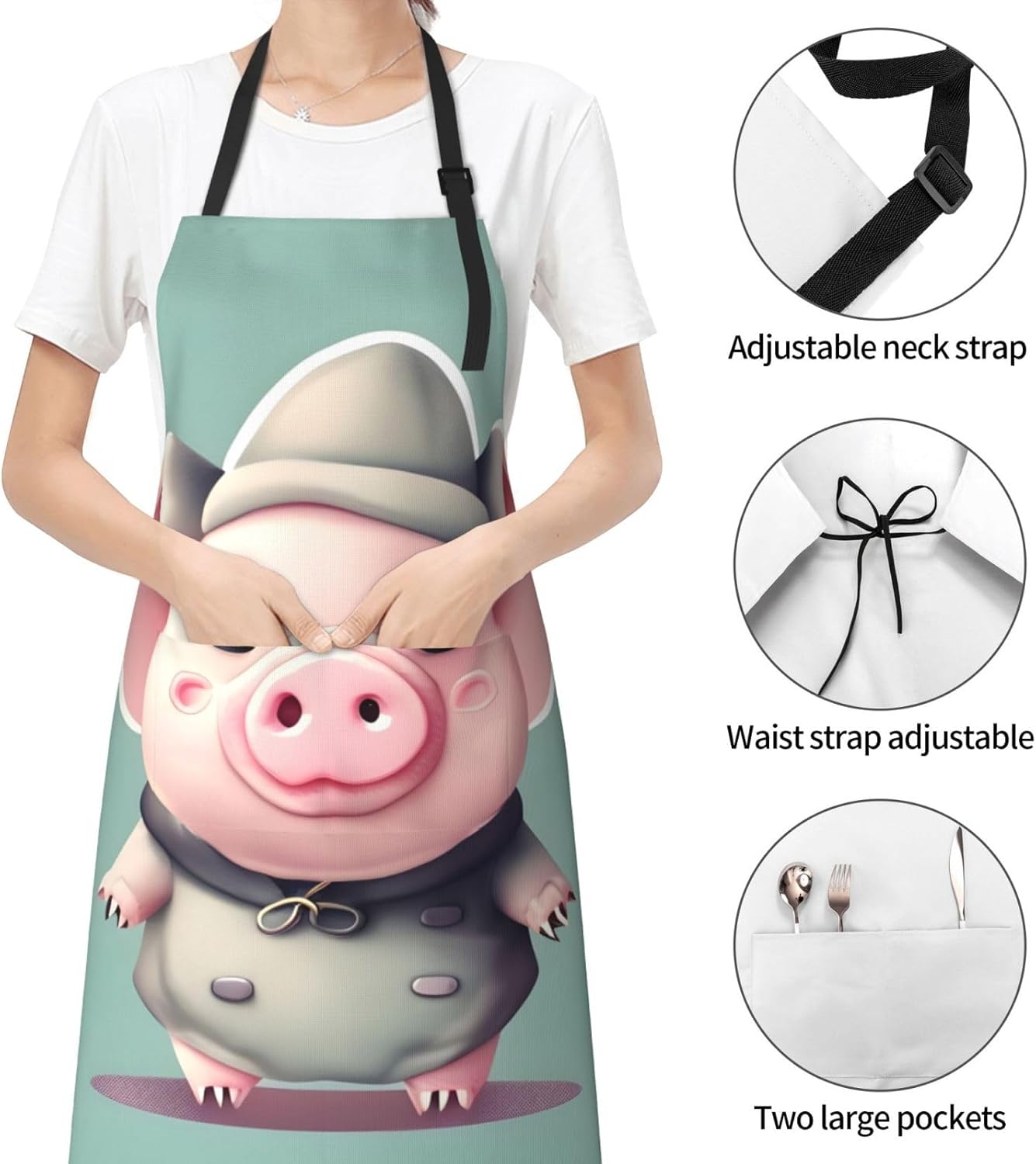 Cute Pig Print Laundry apron 28x33 In Waterproof Kitchen Apron with Pockets for Cooking Baking