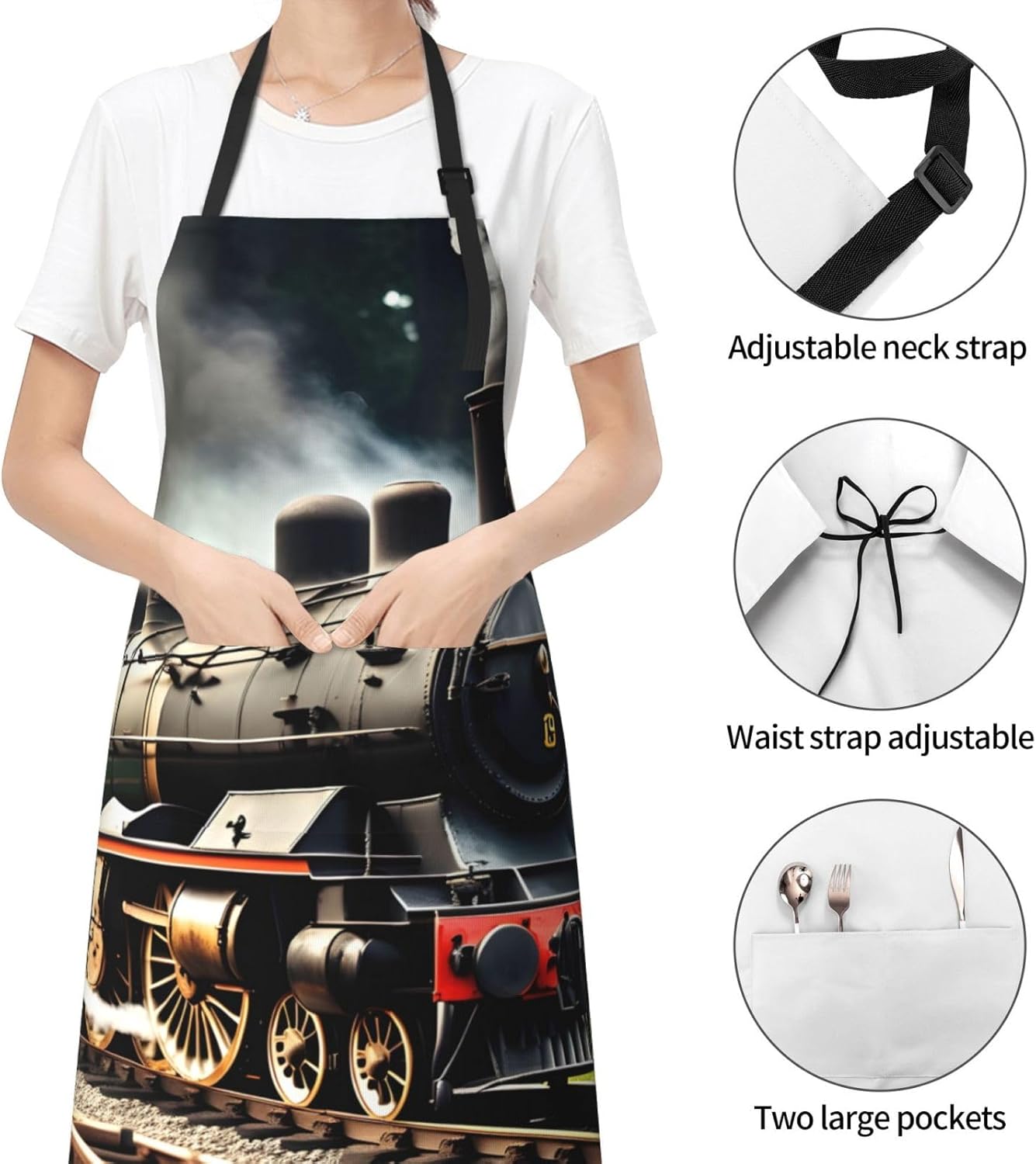 Steam Locomotive Train print Waterproof apron with pocket adjustable cooking apron for adult kitchen bibs to bake