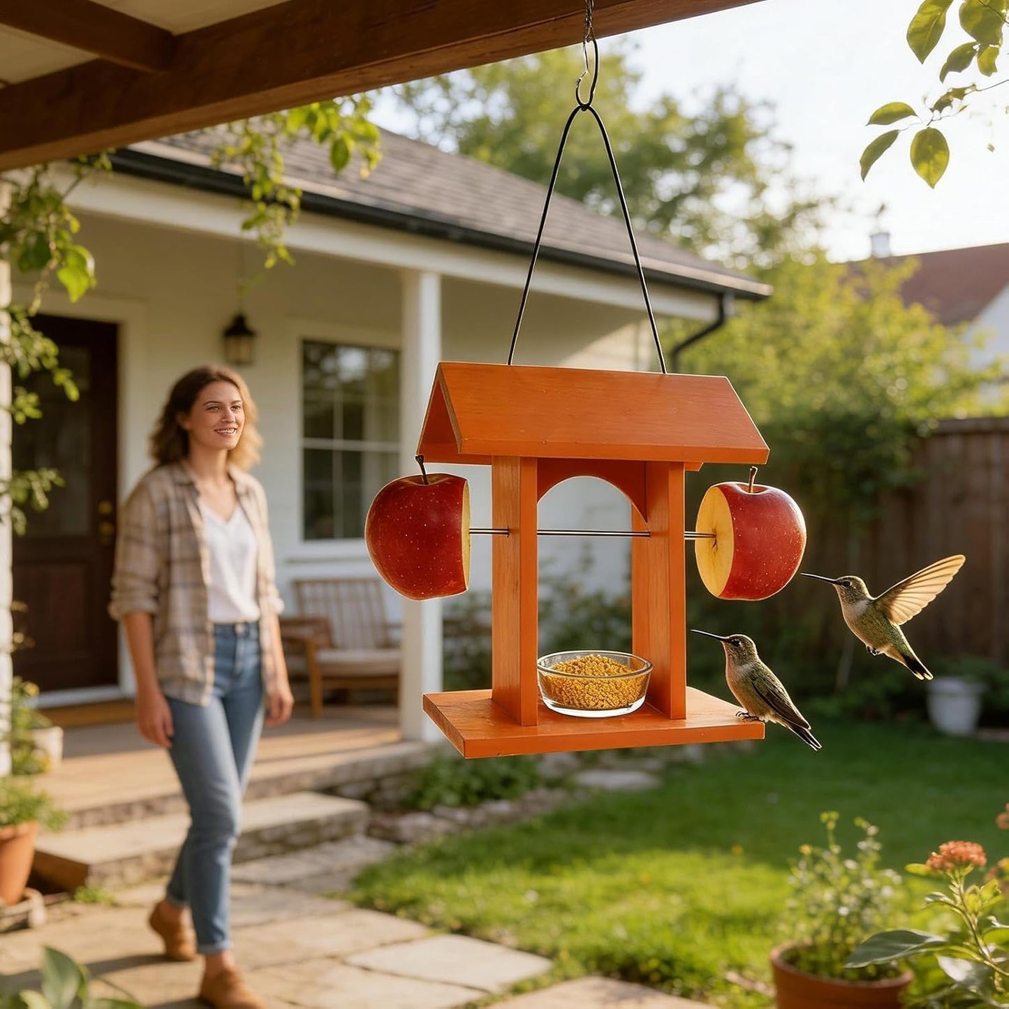 Wooden Bird House Feeder, Mounted Food Station with Roof for Outdoor Feeding, Wildlife Care, Porch Decoration, Yard Enhancement, Avian Support