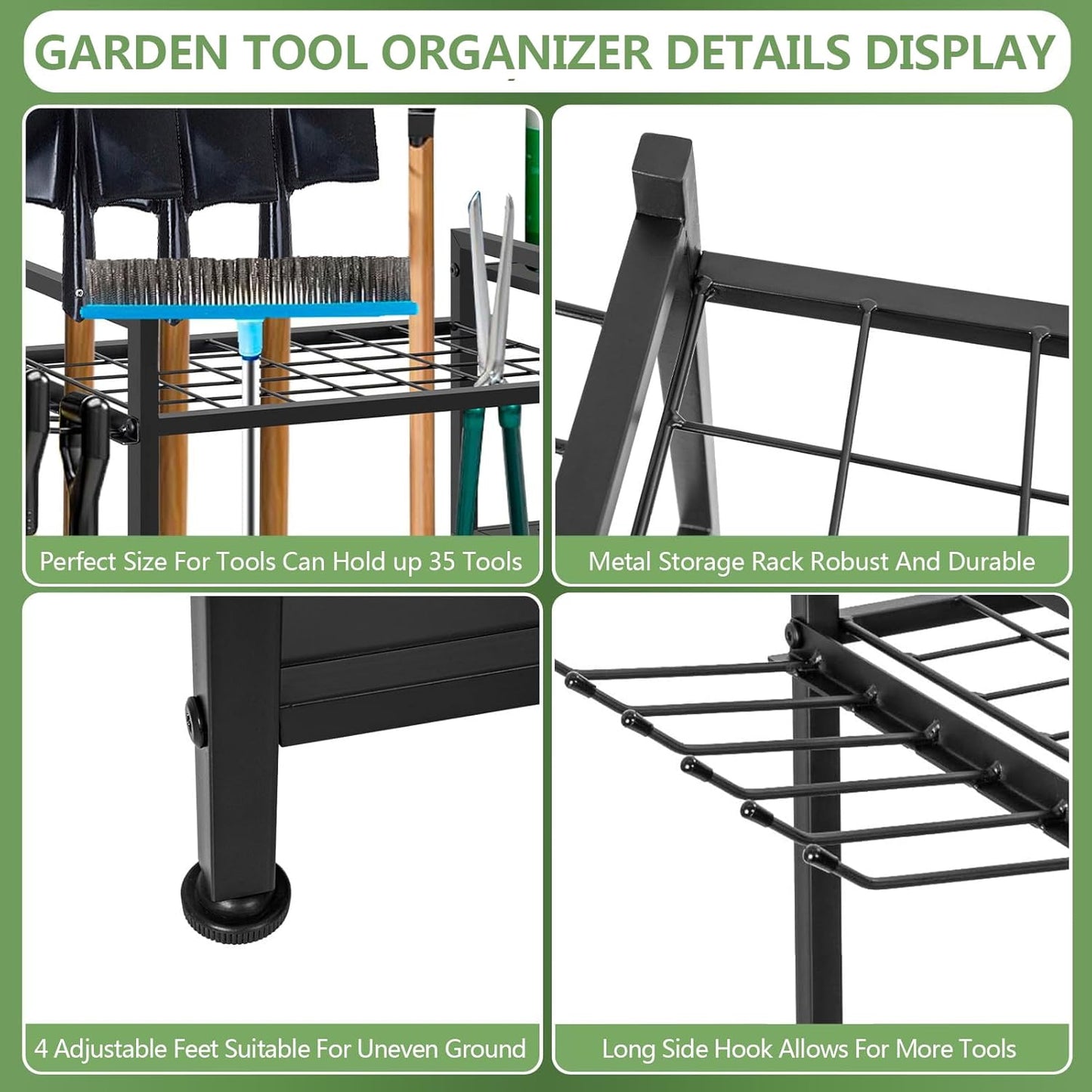 Garden Tool Organizer, 33.8×11.8×32inch Heavy-Duty Steel Garden Tool R