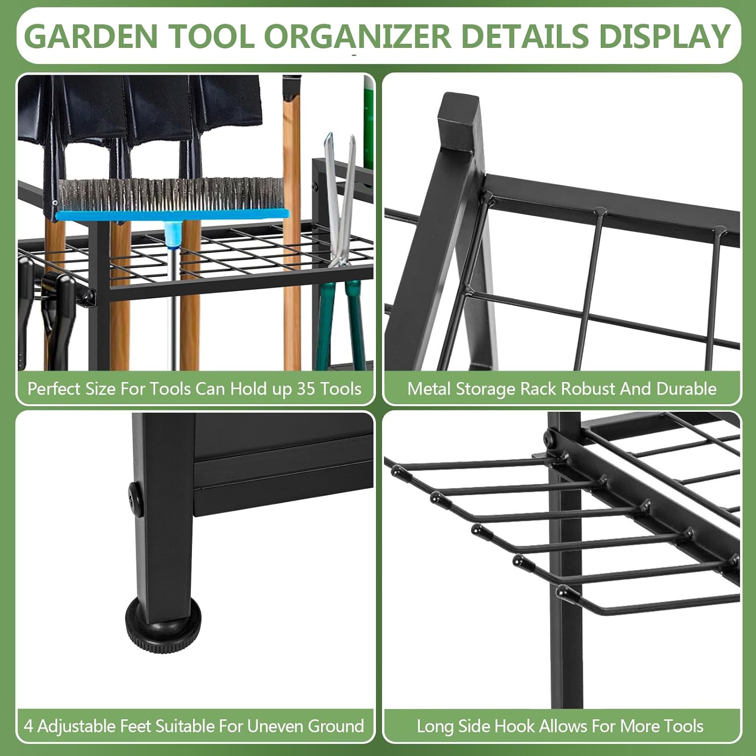 Garden Tool Organizer, 33.8×11.8×32inch Heavy-Duty Steel Garden Tool R