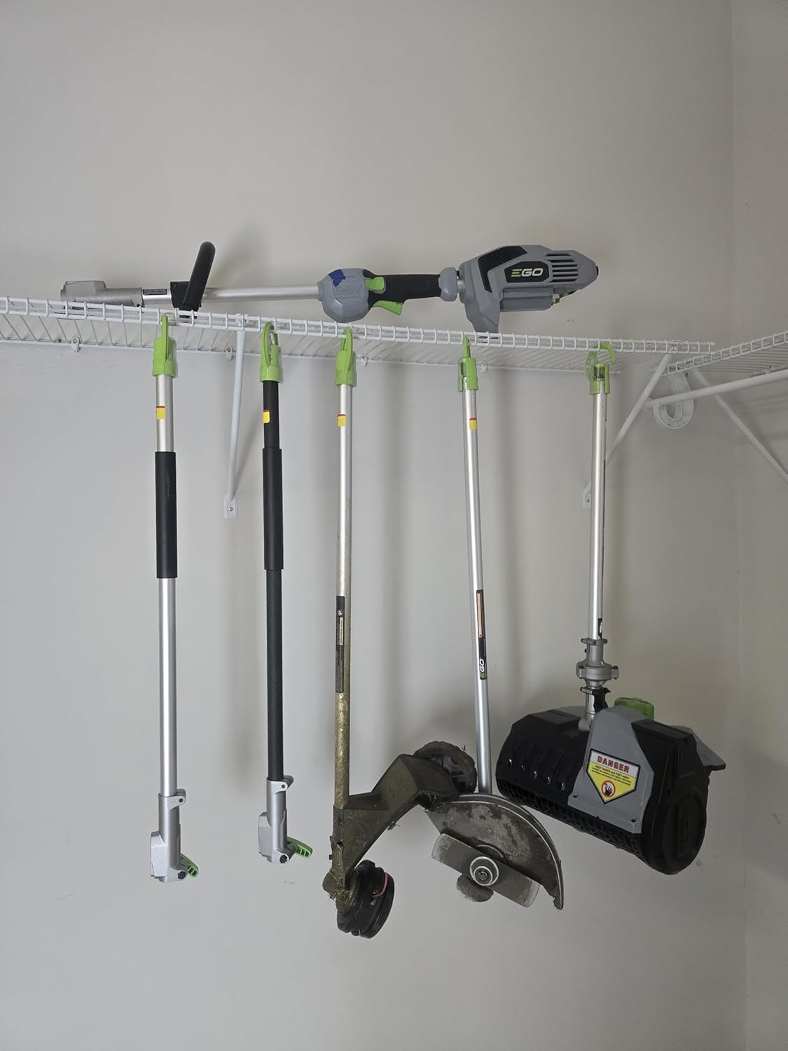 DAULT American-Made Heavy Duty Garage Storage Hooks for EGO Power Multihead System | Updated Version with New Dust Shield | Tool Organizer Hanger | Set of 3 | Made in U.S.A (Patented)