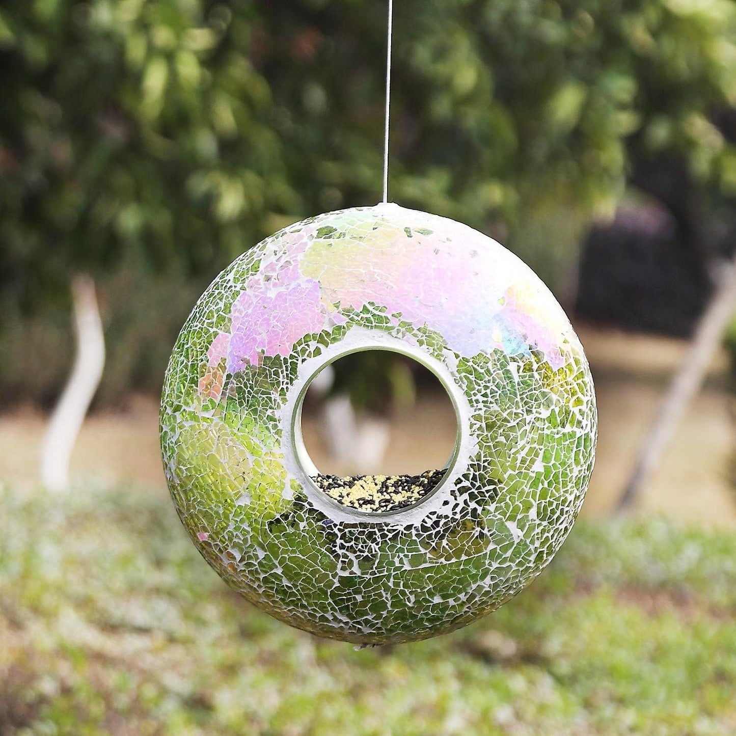 Fly Through Wild Bird Feeder Garden Hanging Bird Feeder Mosaic Circle 