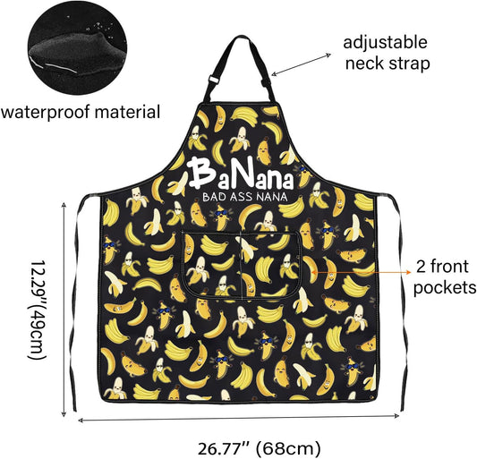 WCGXKO Banana Bad Ass Nana Kitchen Apron Nana Banana Gift Best Nana Ever Gift Women Grandma Birthday Gift Mother’s Day Gift