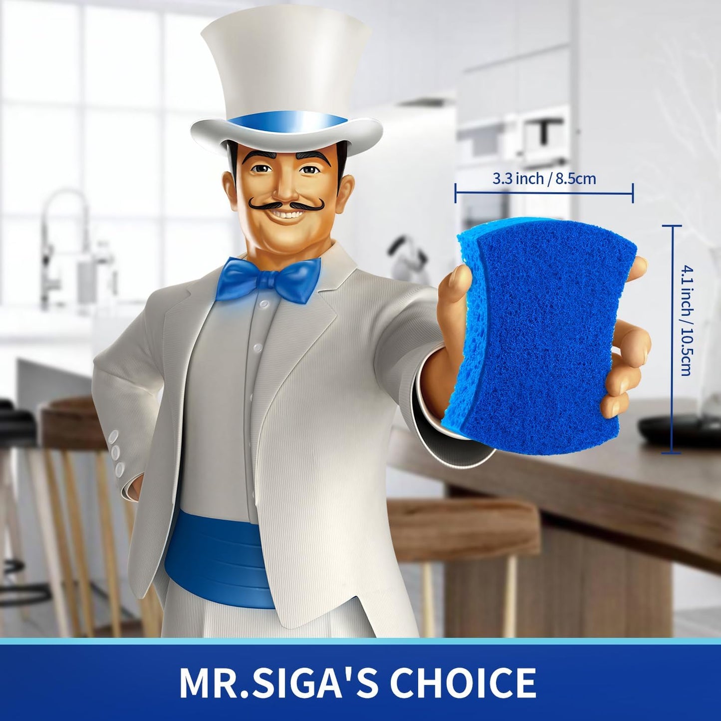 MR.SIGA Non-Scratch Cellulose Scrub Sponge, Dual-Sided Dishwashing Spo