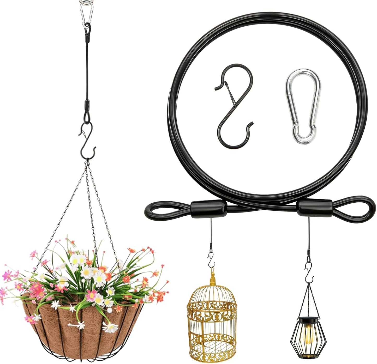 36-inch Hanging Cable – Heavy-Duty 3/16" PVC-Coated Stainless Steel with S-Hooks & Snap Hook for Bird Feeders, Plants, Flower Pots, and Outdoor Hanging Chains