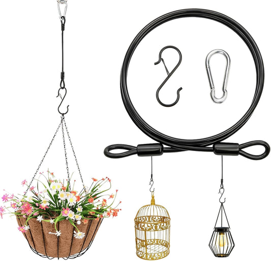 36-inch Hanging Cable – Heavy-Duty 3/16" PVC-Coated Stainless Steel with S-Hooks & Snap Hook for Bird Feeders, Plants, Flower Pots, and Outdoor Hanging Chains