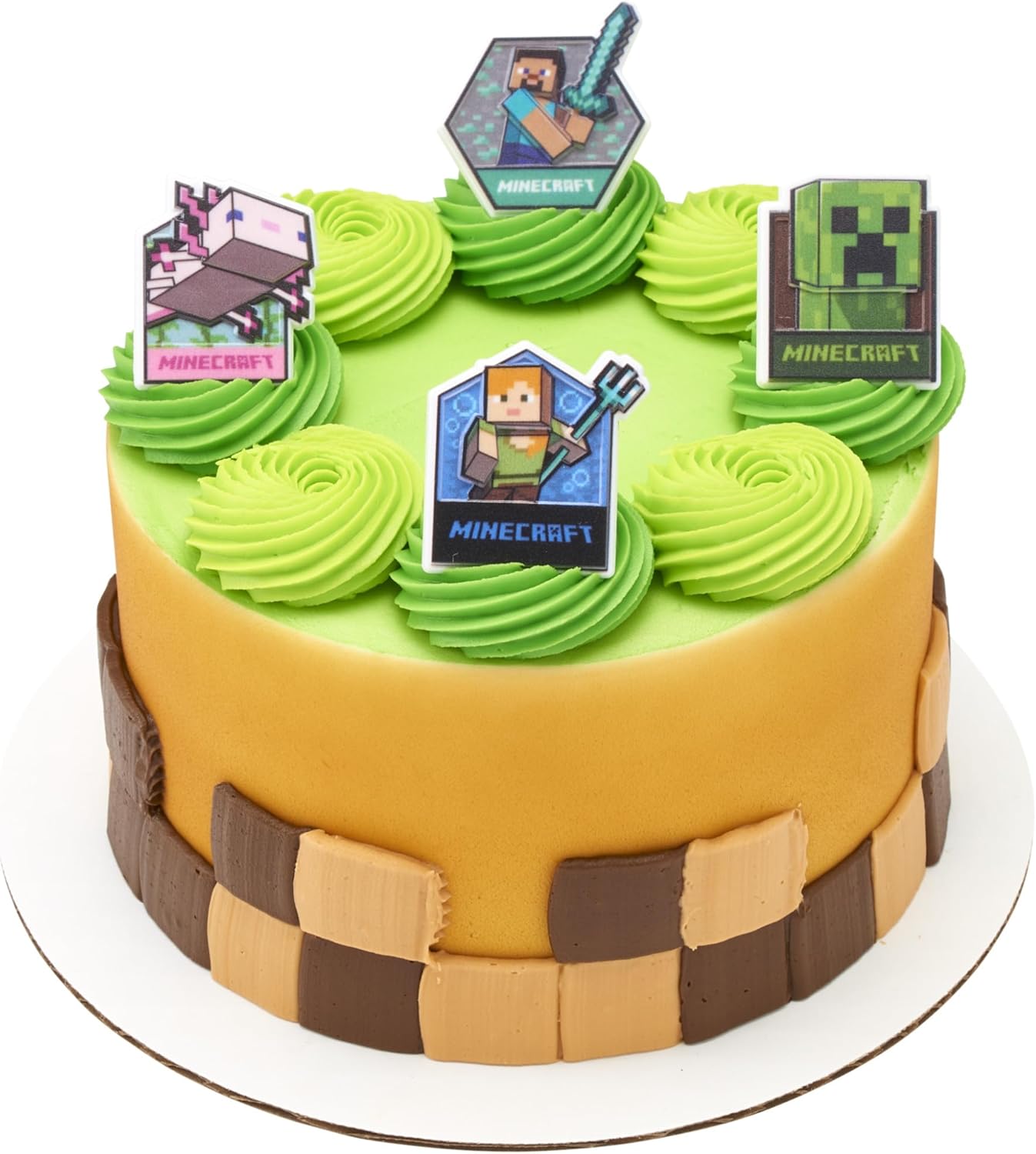 DecoPac Minecraft Lush Finds Rings, Cupcake Decorations Featuring Creeper, Alex, Steve and Axolotl! Multicolored 3D Food Safe Cake Toppers – 24 Pack