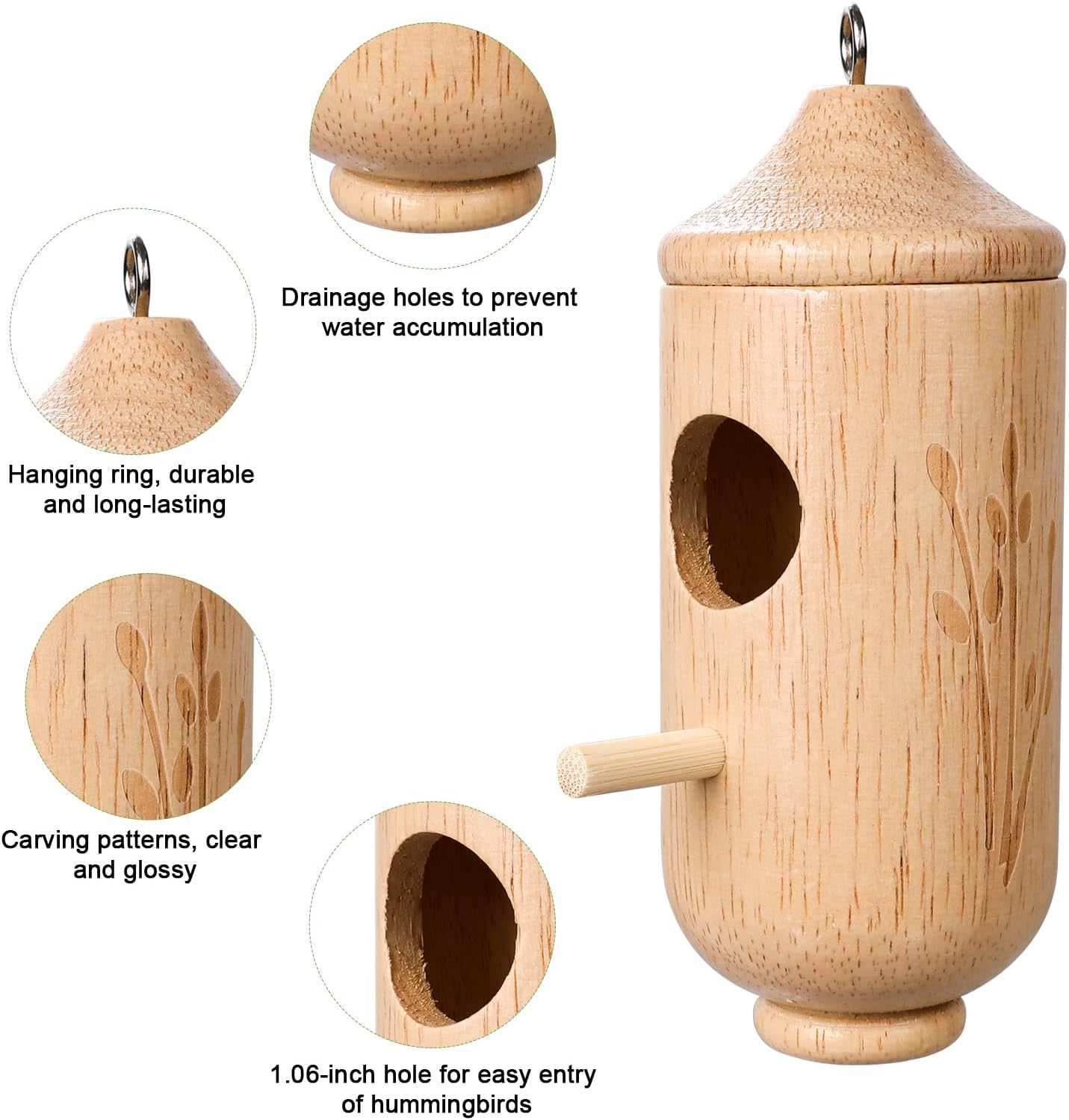 6Pcs Wooden Hummingbird House, 6 Inch Hummingbird Houses for Outside H