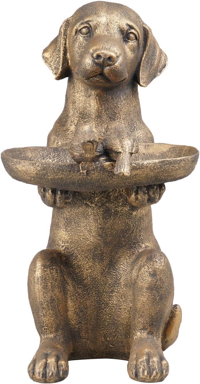 Cynkeyee Outdoor-Statues Garden Decor Bird Bath - Large Dog Statue Bird Feeder Statues for Outside Yard Lawn Patio Gardening Gifts for Women Fairy Garden 15x10x19 Inch (Copper)