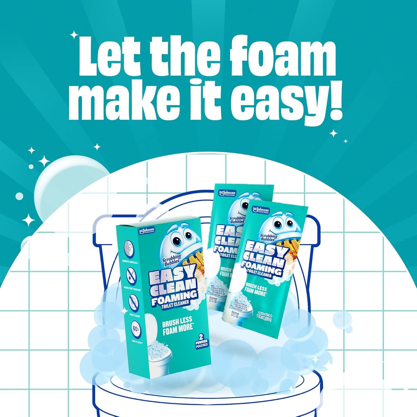 Scrubbing Bubbles Easy Clean Foaming Toilet Bowl Cleaner, Easy Drop In Powder Pouches, 100g (2 Pouches)