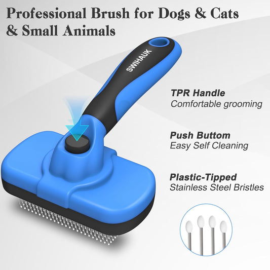 Swihauk Self Cleaning Slicker Brush - Skin Friendly Deshedding Groomin