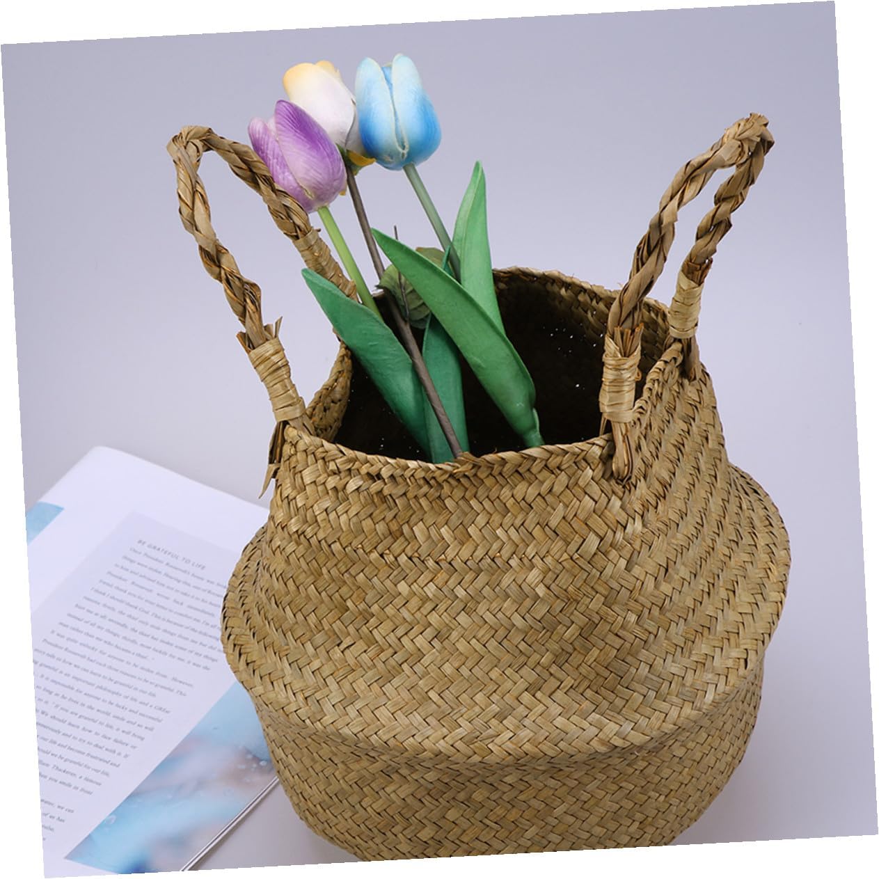 Woven Flowerpot Basket Handwoven Storage Bin Large Foldable Rattan Pla