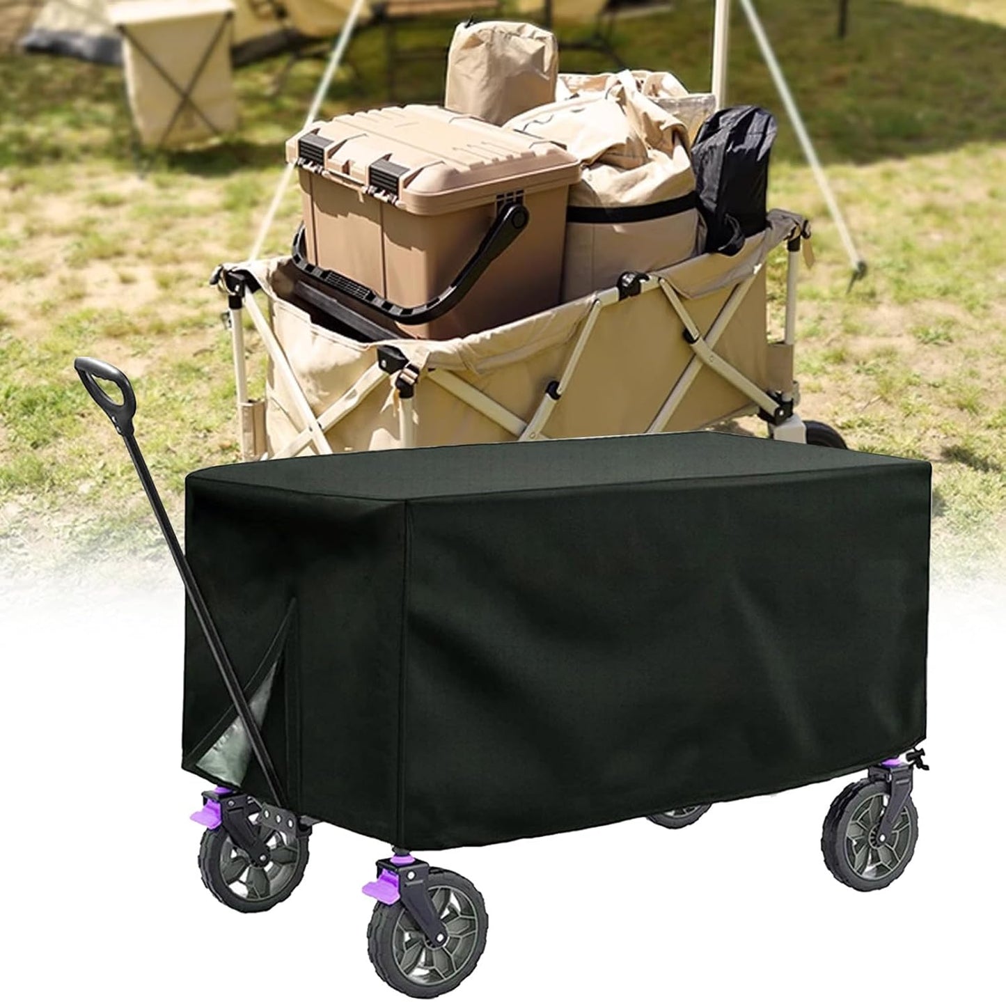420D Oxford Cloth Waterproof Cover for Folding Garden Wagon Utility Wagon Cart (Black-54" x 22" x 24")