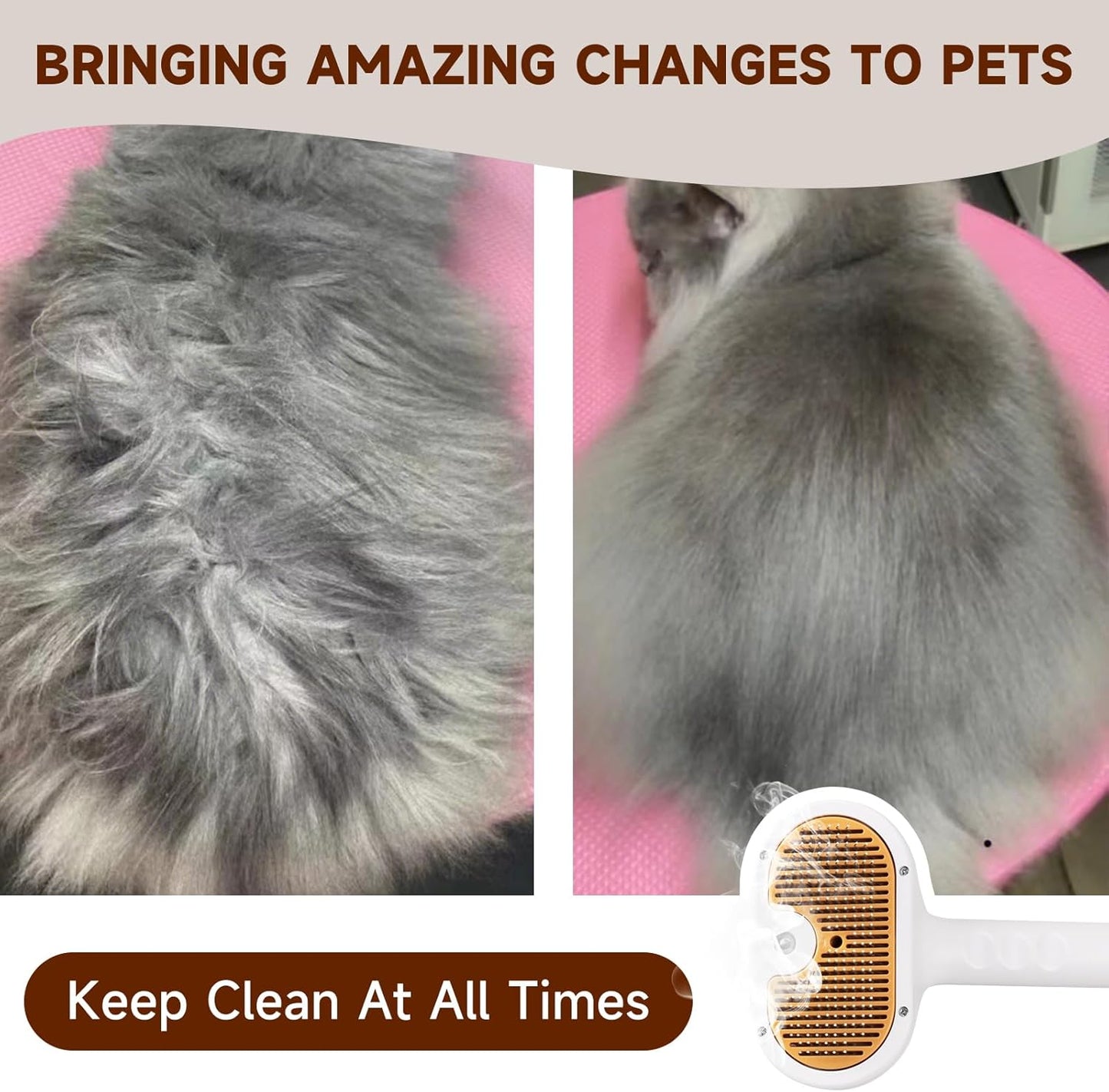 Pet Steam Brush for Dog & Cat – 3-in-1 Spray Hair Removal Comb for She