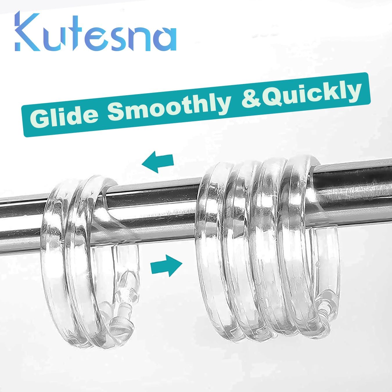 12 PCS Clear Plastic Shower Curtain Rings, Easy Snap Closure Shower Curtain Hooks