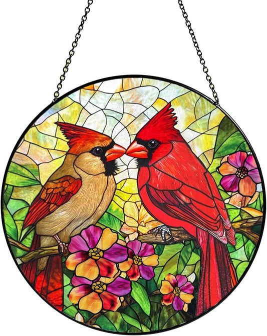 Cardinal Suncatcher Stained Glass, Red Bird Sun Catcher Stained Glass Panel Indoor Window Wall Art Home Decor