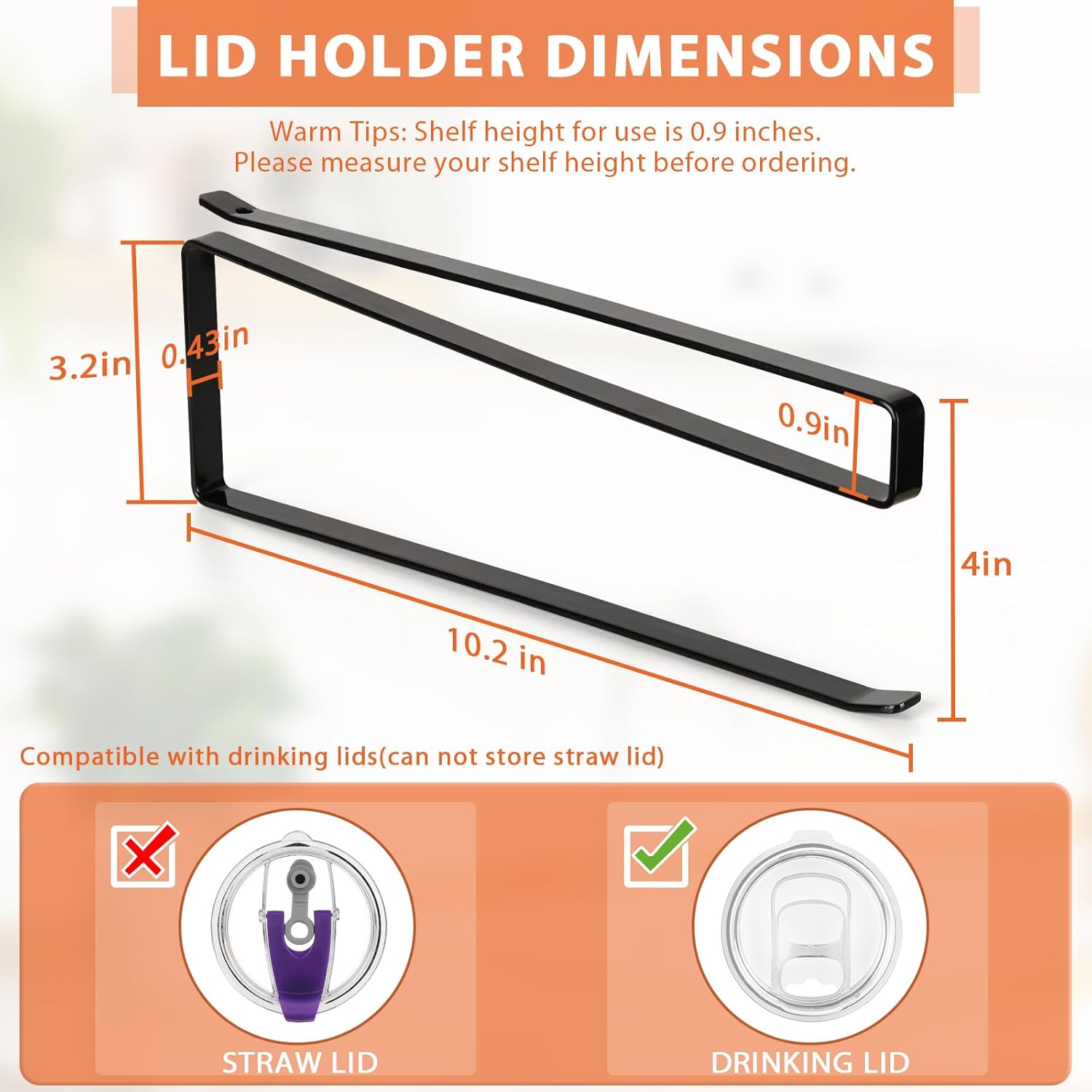 Tumbler Lid Organizer, Horizontal Tumbler Lid Storage Hook Up to 10 Li