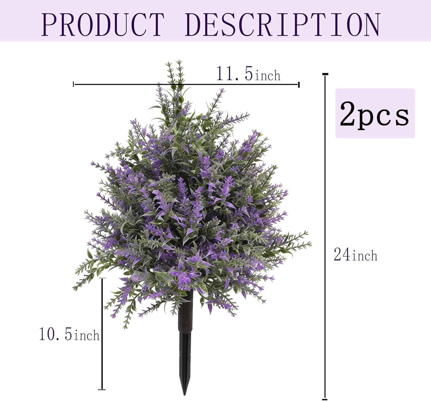 FJAKA 2Pcs Artificial Lavender Plants Outdoor Topiary Ball Tree with Ground Spike, Faux UV Resistant Artificial Shrubs, Indoor and Outdoor Fake Purple Tree for Porch, Garden, Front Door Decoration