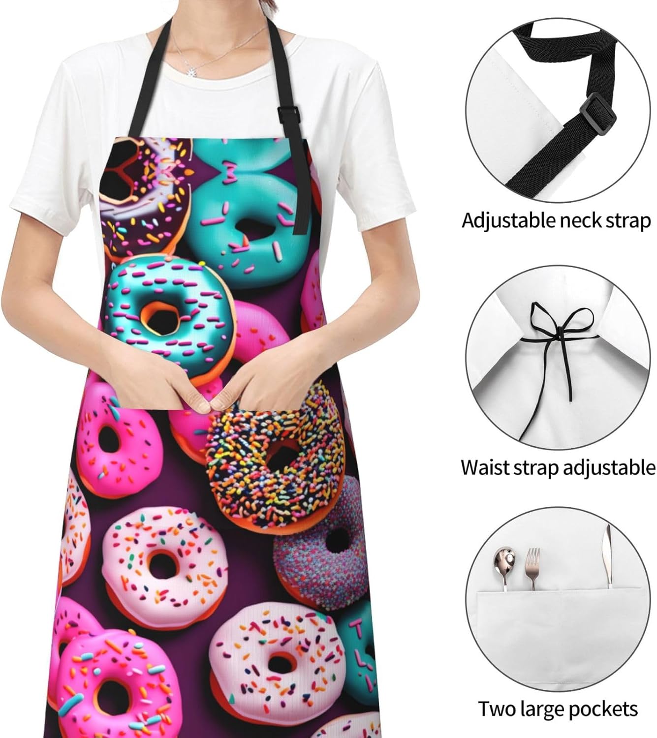 Donut print Waterproof apron with pocket adjustable cooking apron for adult kitchen bibs to bake