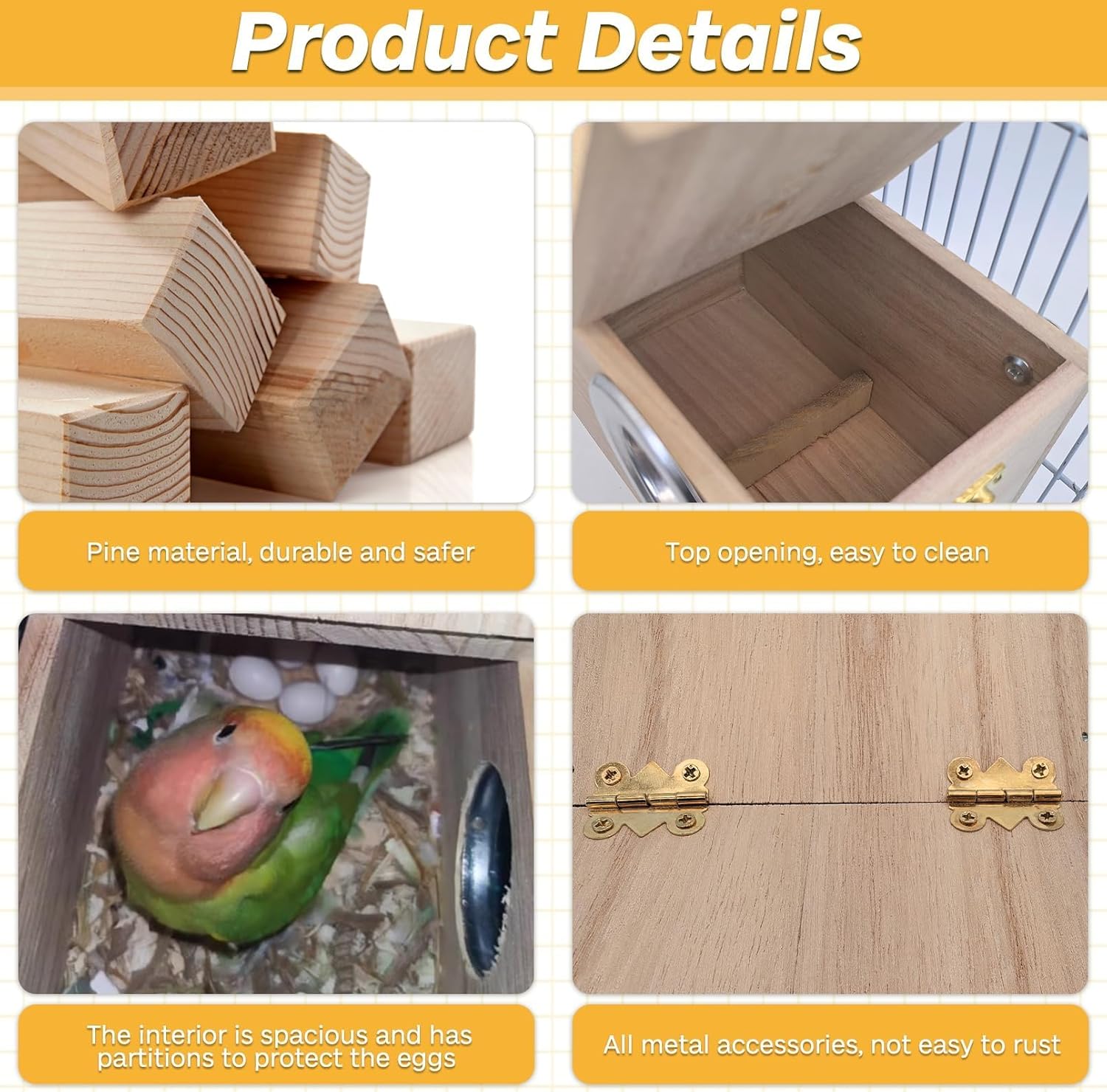 PINVNBY Parakeet Nesting Box Bird House for Cage Wood Mating Box Bird 