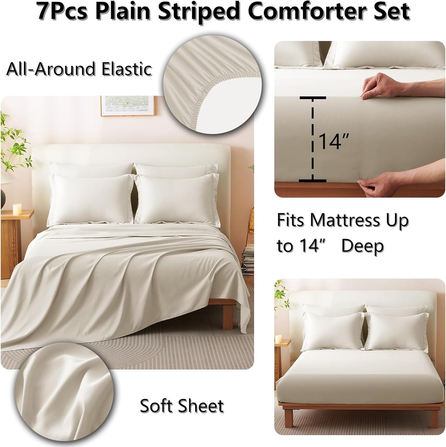 CozyLux Queen Size Comforter Sets - 7 Piece Bed in a Bag Beige Comforter Set with Sheets Luxury Queen Bed Set All Seasons, Soft Bedding Set with Down Alternative Comforter, Sheets, Pillowcases & Shams