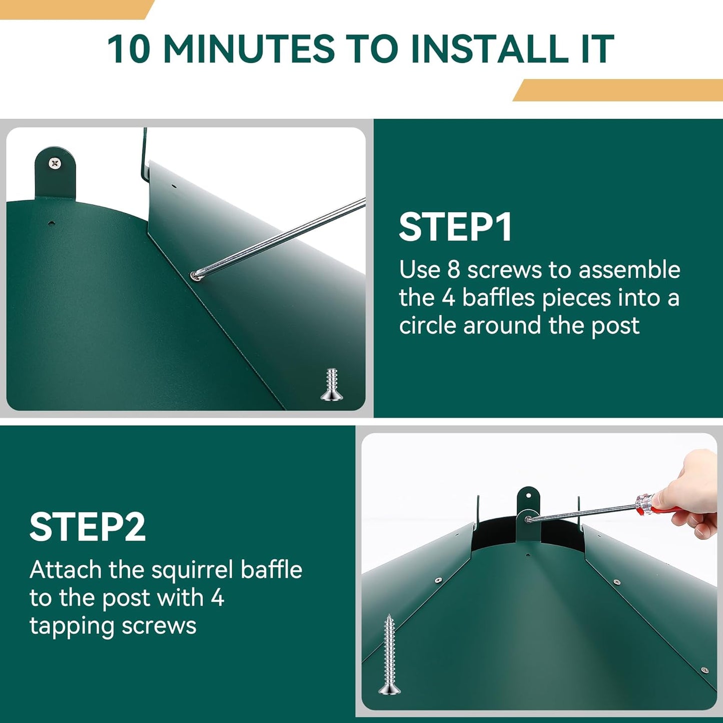 Qualirey 1 Pack 21.5 Inch Metal Squirrel Proof Baffle for 4 x 4 Posts Wrap Around Guard for Bird Feeder Pole to Deter Squirrels (Green)