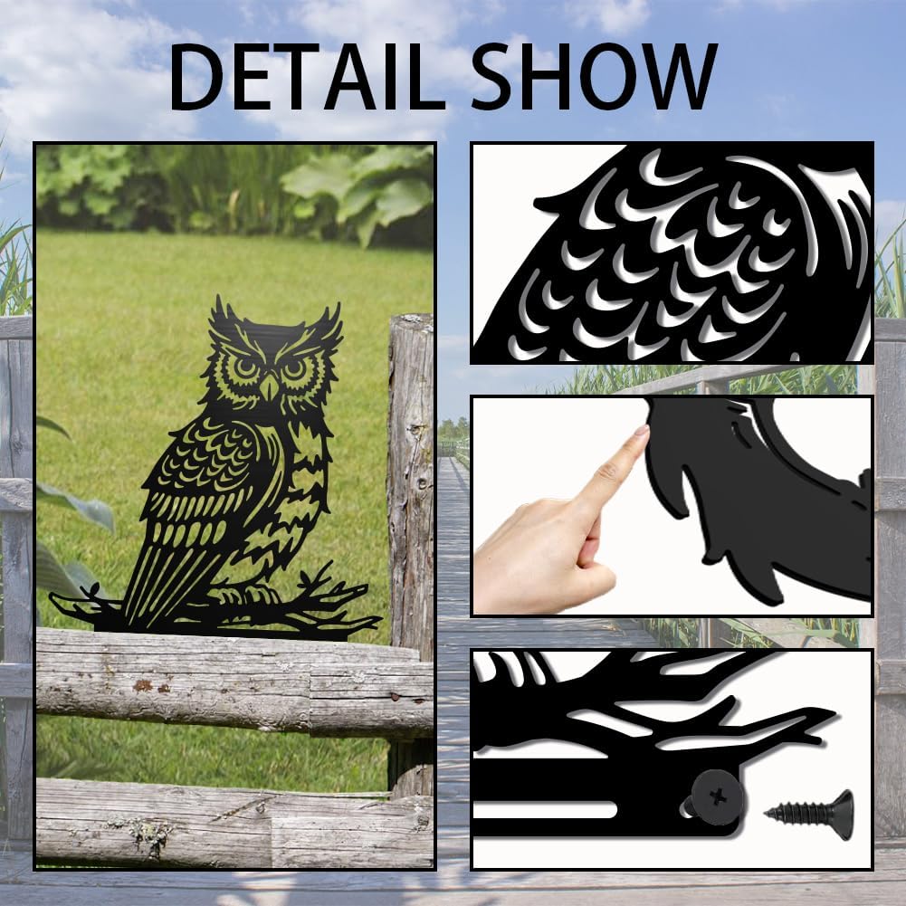 WADORN Owl Metal Garden Yard Art Decor, Bird on Branch Iron Decorative Garden Stakes Wild Animal Black Silhouette Outdoor Fence Decor for Tree Wall Ornaments Yard Art Outdoor Decor Garden Decor