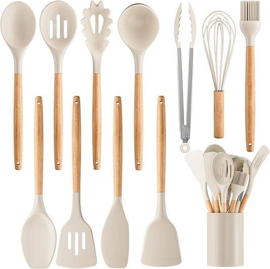 Silicone Cooking Utensil Set,12 PCS Cooking Cookware Kitchen Utensils 