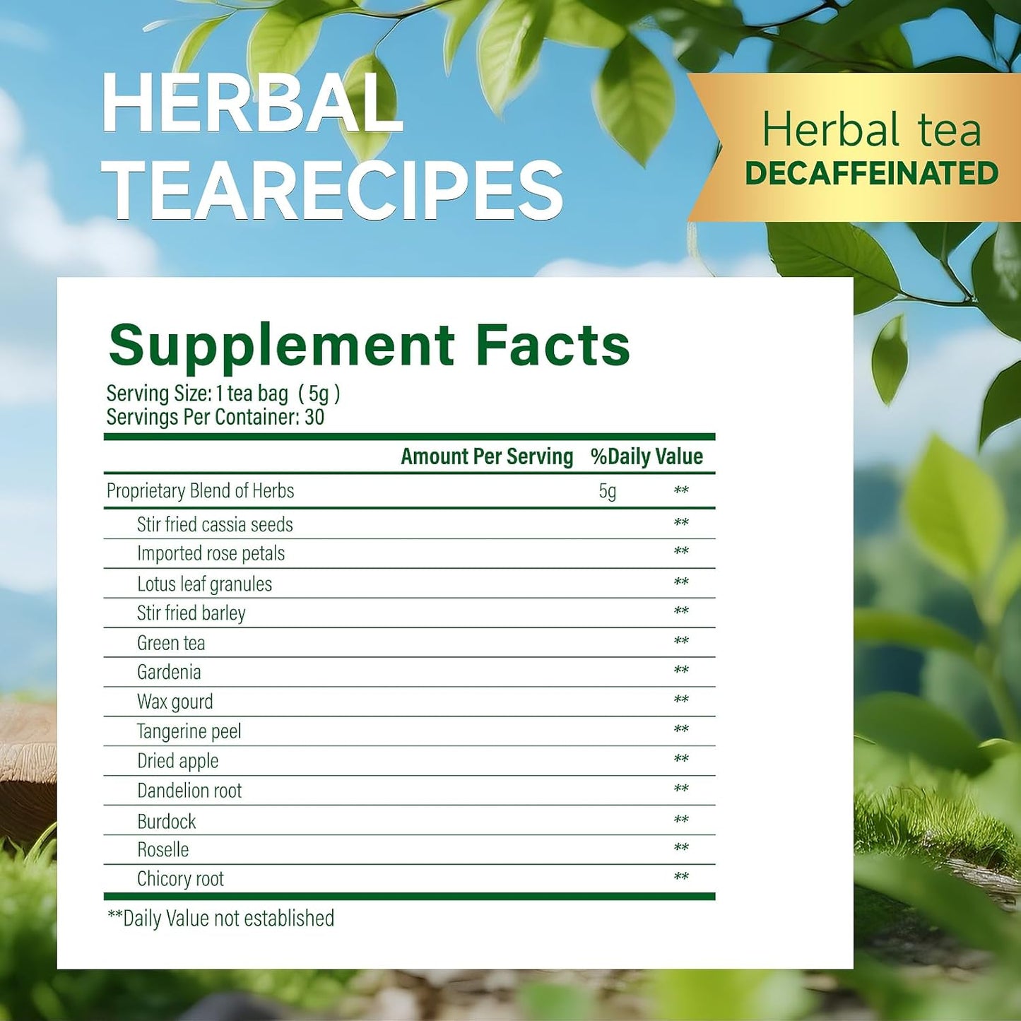 Dr. Siana Dandelion Root Tea Bags，Burdock Root Tea & Green Tea，5g x 30 Teabags - Premium Natural Herbal Tea, Support Digestive Function
