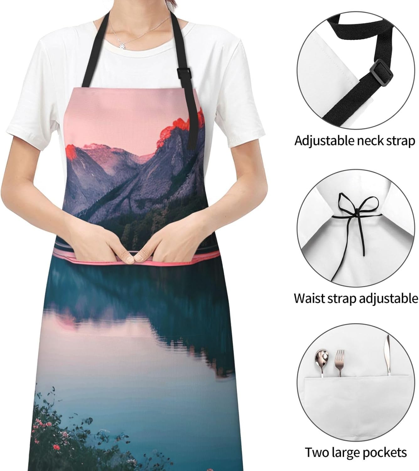 YANYU Lake and Sunset Print 28x33 In Kitchen Apron Stylish Chef Apron 