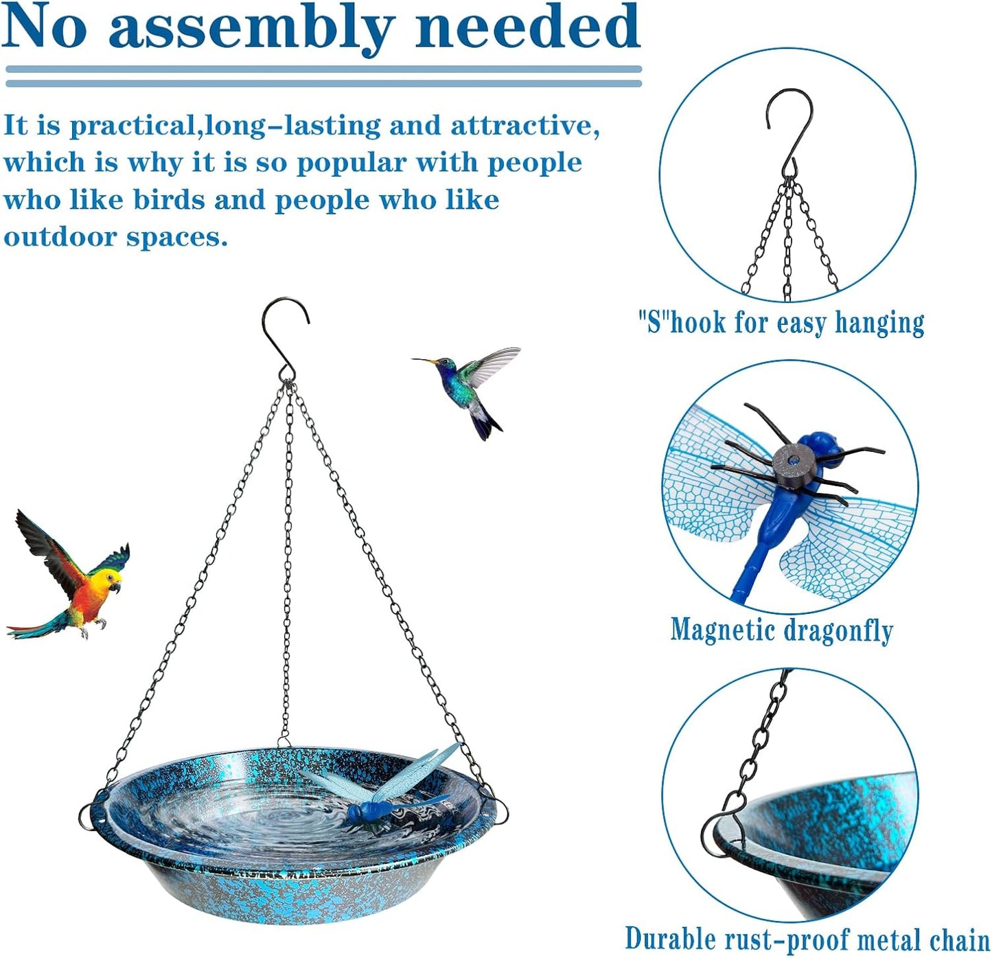 Hanging Bird Bath for Outdoors 11.4 inch Birdbath Bowl Window Birds Fe