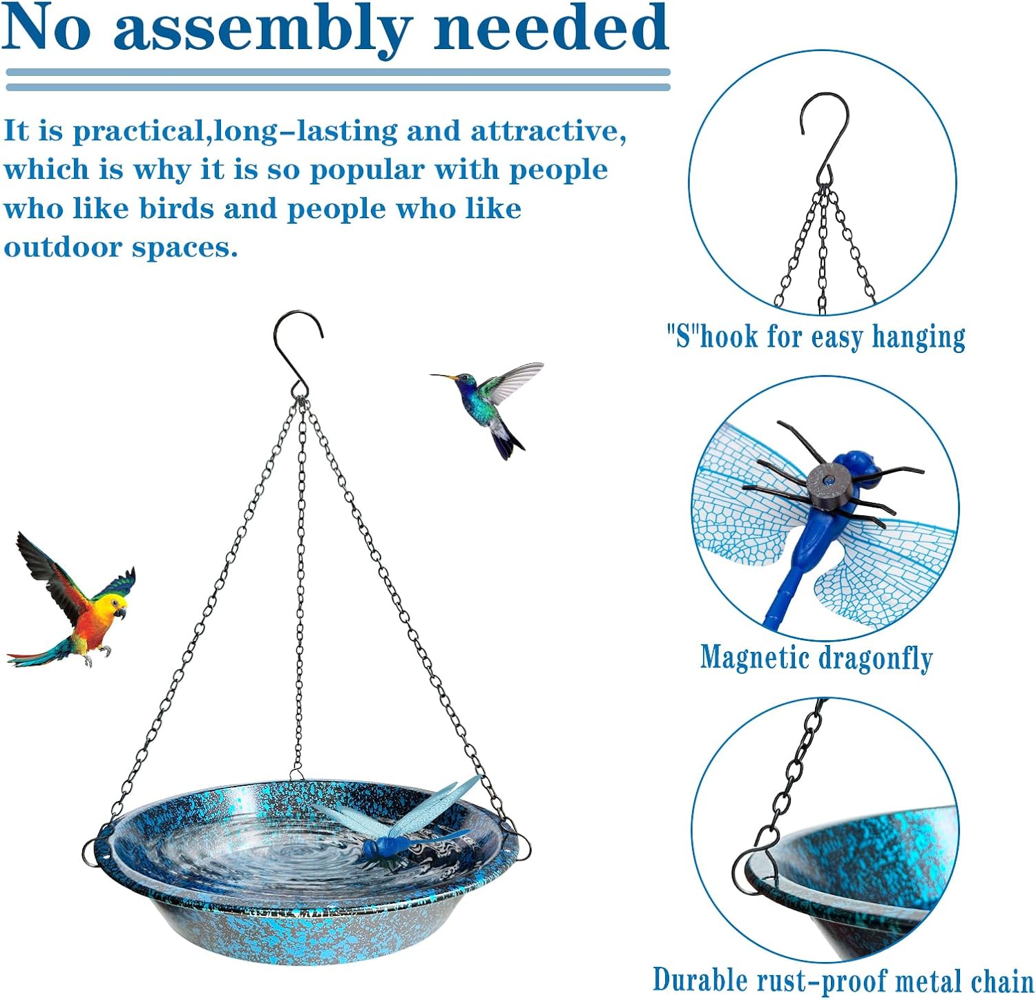 Hanging Bird Bath for Outdoors 11.4 inch Birdbath Bowl Window Birds Fe