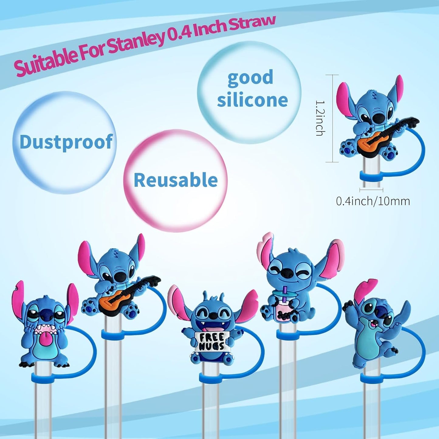 5 Pack Silicone Straw Toppers for Stanley Cup 40 30 oz, Reusable Dust-