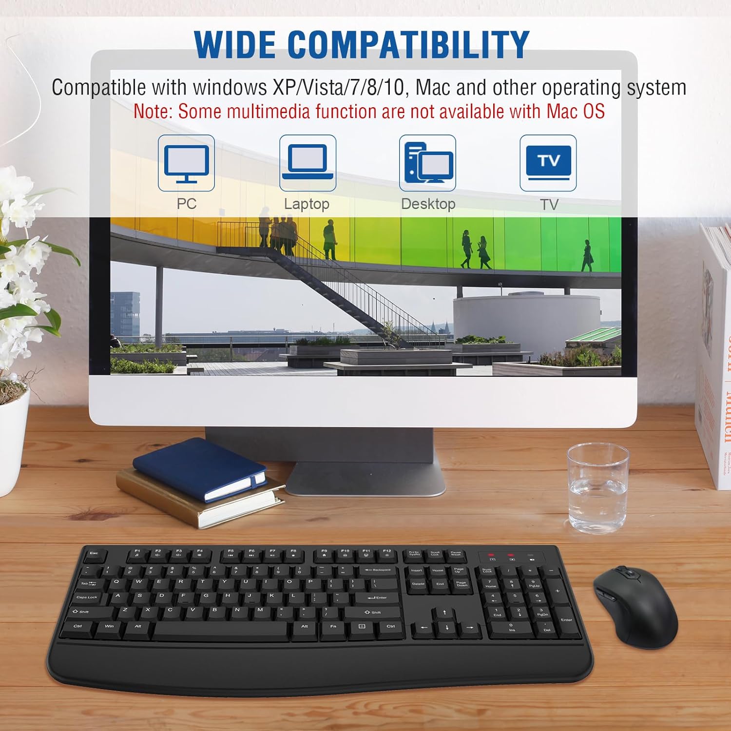 Wireless Keyboard and Mouse Combo, EDJO 2.4G Full-Sized Ergonomic Comp