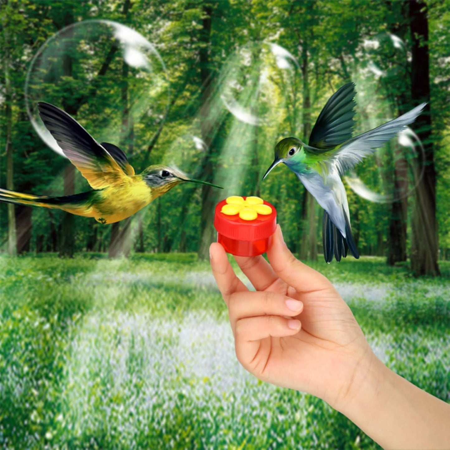 8 Pcs Hummingbird Feeder Handheld Window Flower Mini Hand Held Hummingbird Ring Feeders Wild Bird for Outdoors Backyard Birdwatcher Gifts Supplies(Red Bottom)