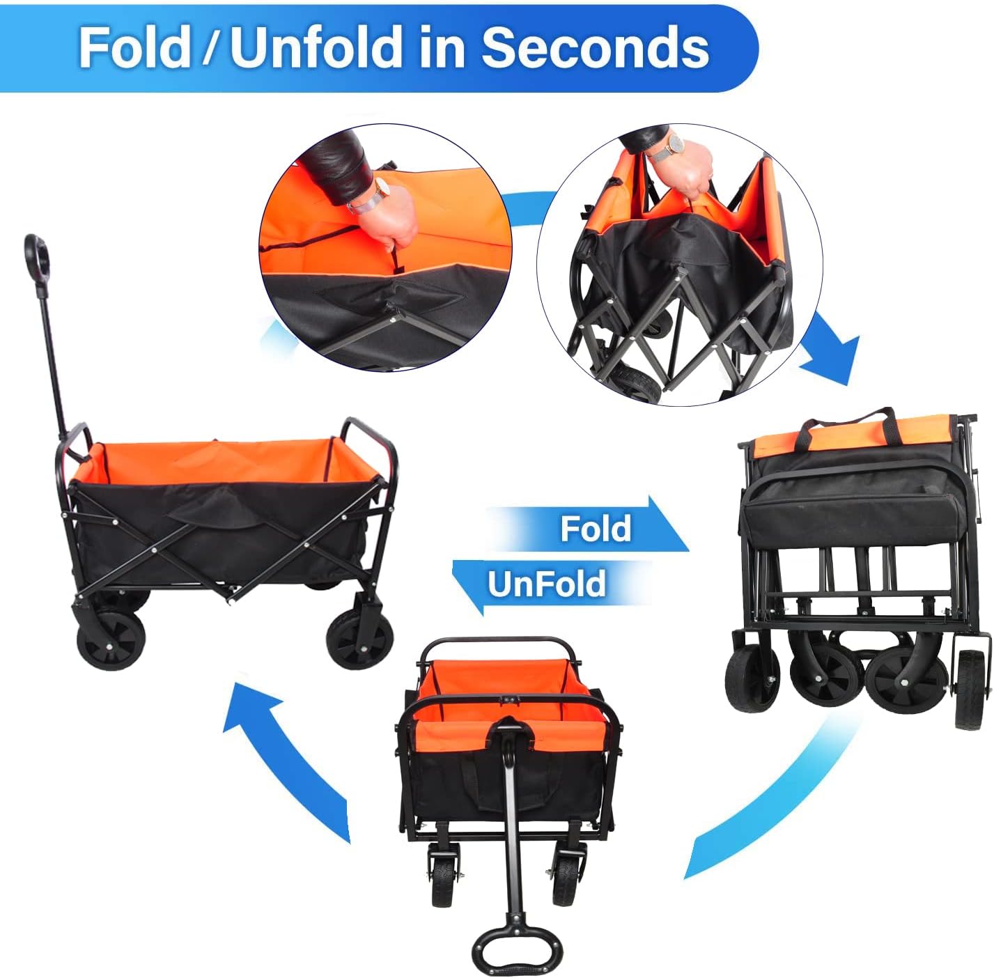 Foldable Wagon 150 Lbs Capacity Outdoor Camping Beach Cart Steel Frame