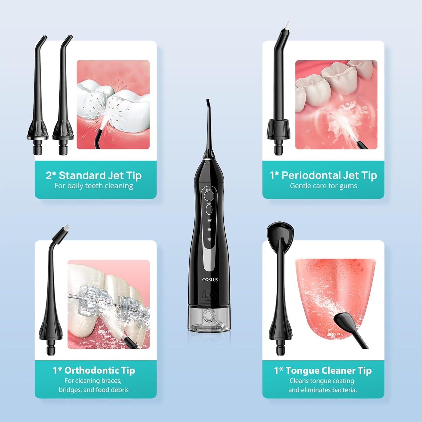 COSLUS Water Dental Flosser Teeth Pick C20(F5020E): Portable Cordless 