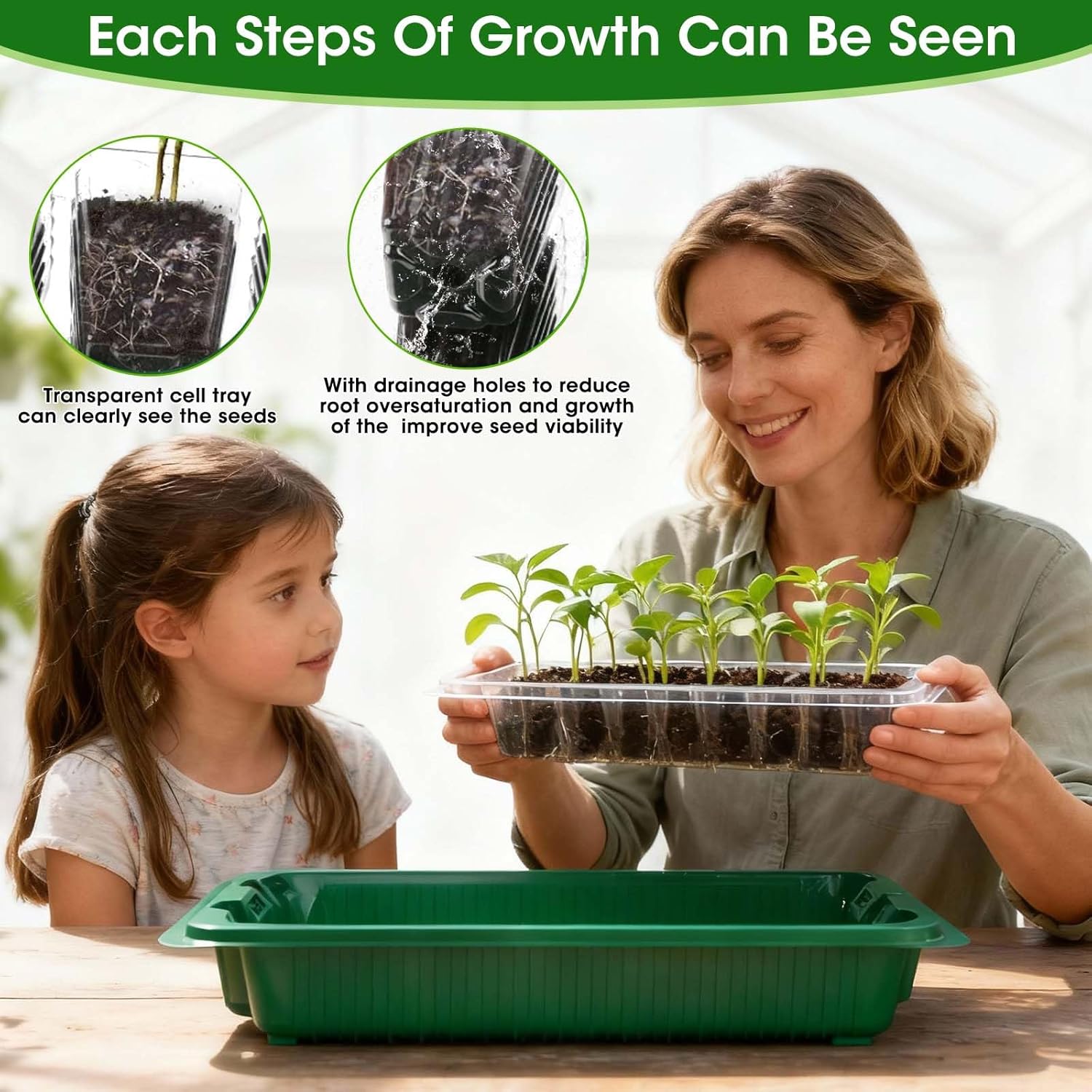 MQUPIN 80-Cell Seed Starter Tray with Grow Light, 2-Pack Adjustable Br