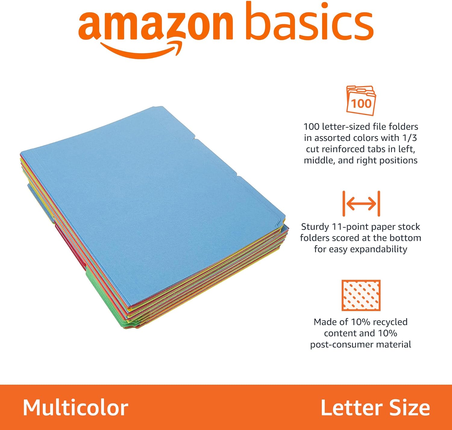 Amazon Basics Sturdy File Folders with Tabs for Filing and Organizatio