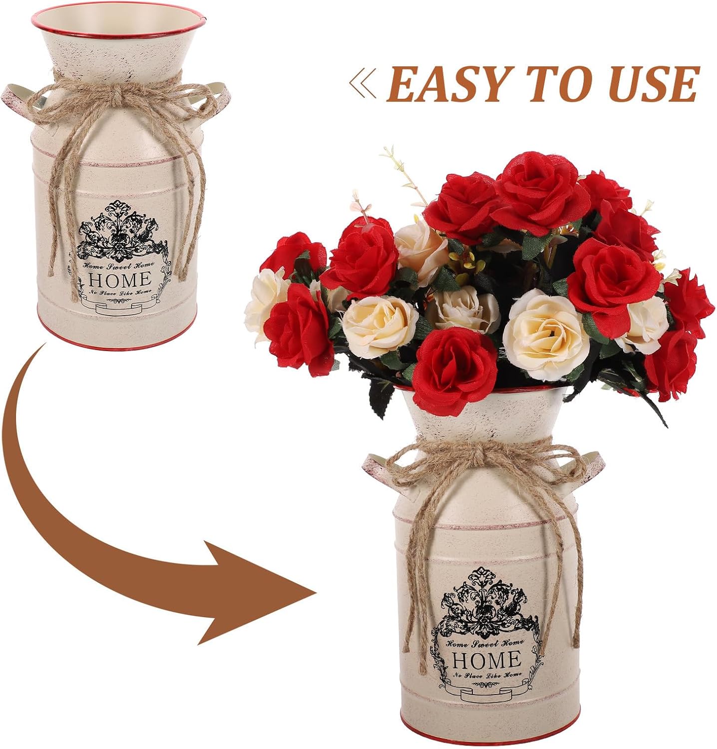 BESTOYARD Vintage Rustic Milk Jug Vase Decorative Iron Flower Bucket P