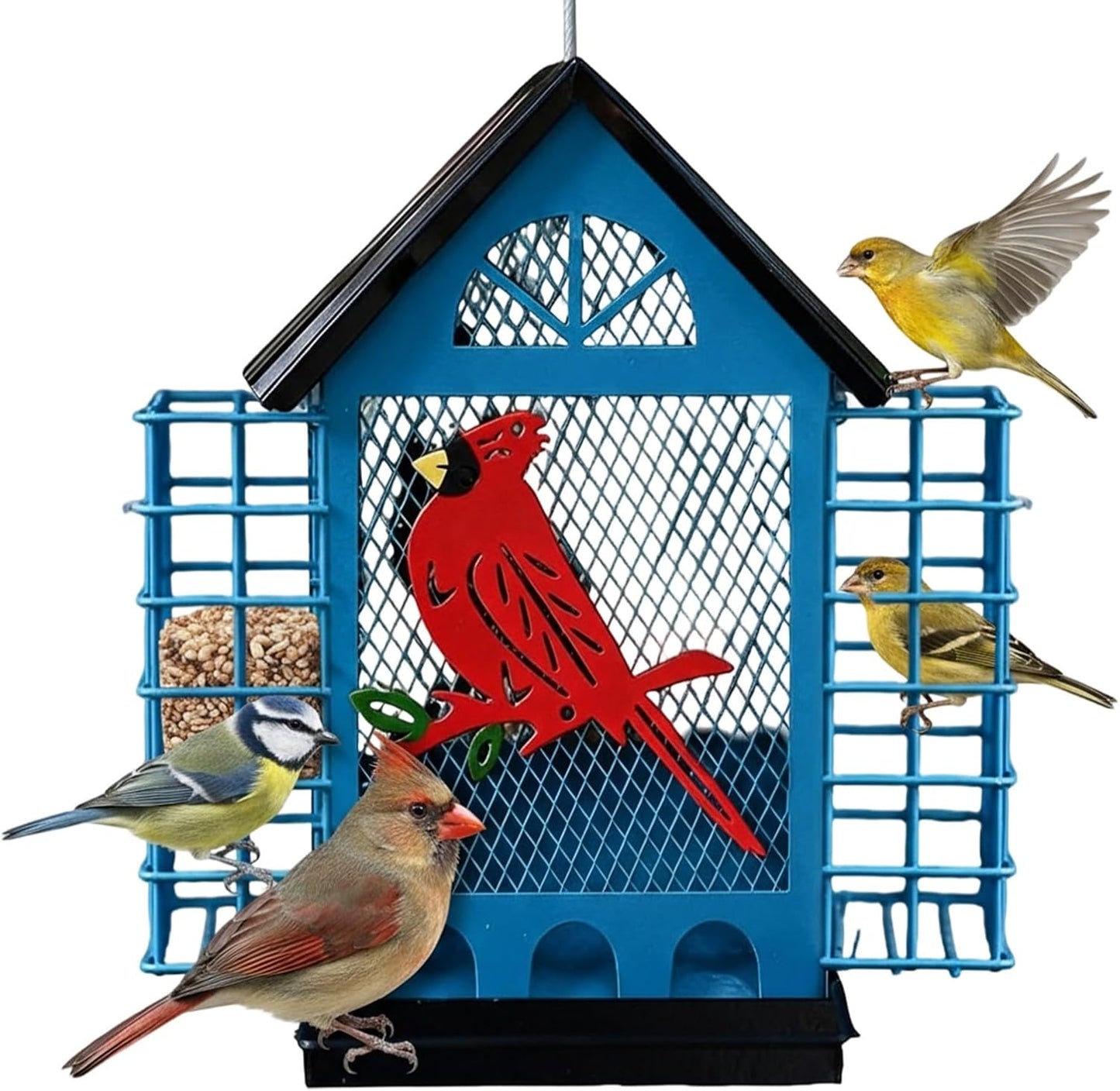 Bird Feeder,with Double Suet Cages Weatherproof Birdwatching Feeding Station - Finch Feeder - for Cockatiels Finches Lovebirds Budgies Yard Balcony Patio Deck Gazebo
