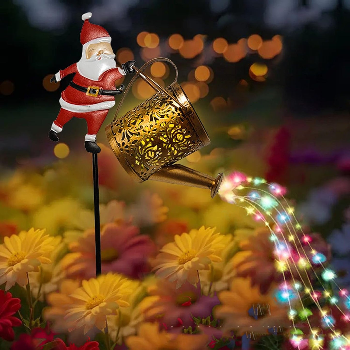 Santa Article Solar Kettle Light, Christmas Holiday Decoration, Garden