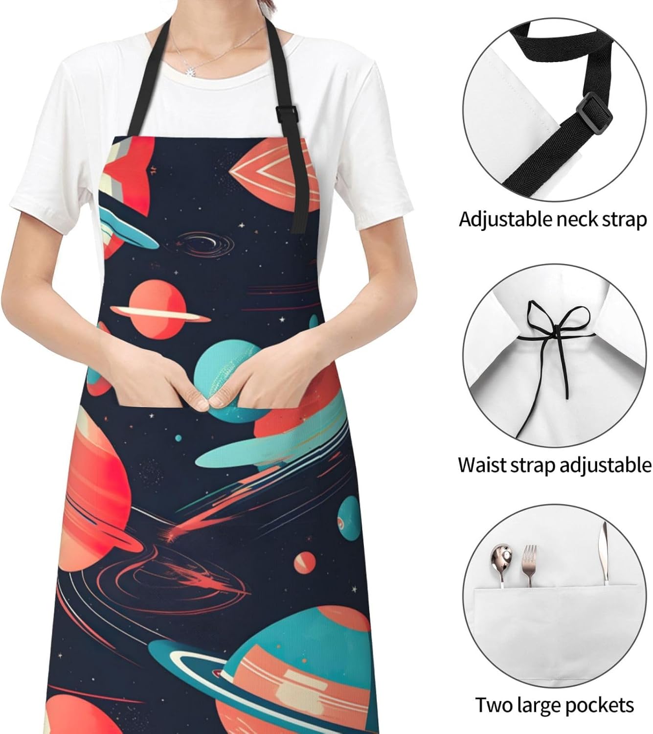 Space Planets print Waterproof chef's apron with pocket apron for kitchen cooking baking barbecue and gardening