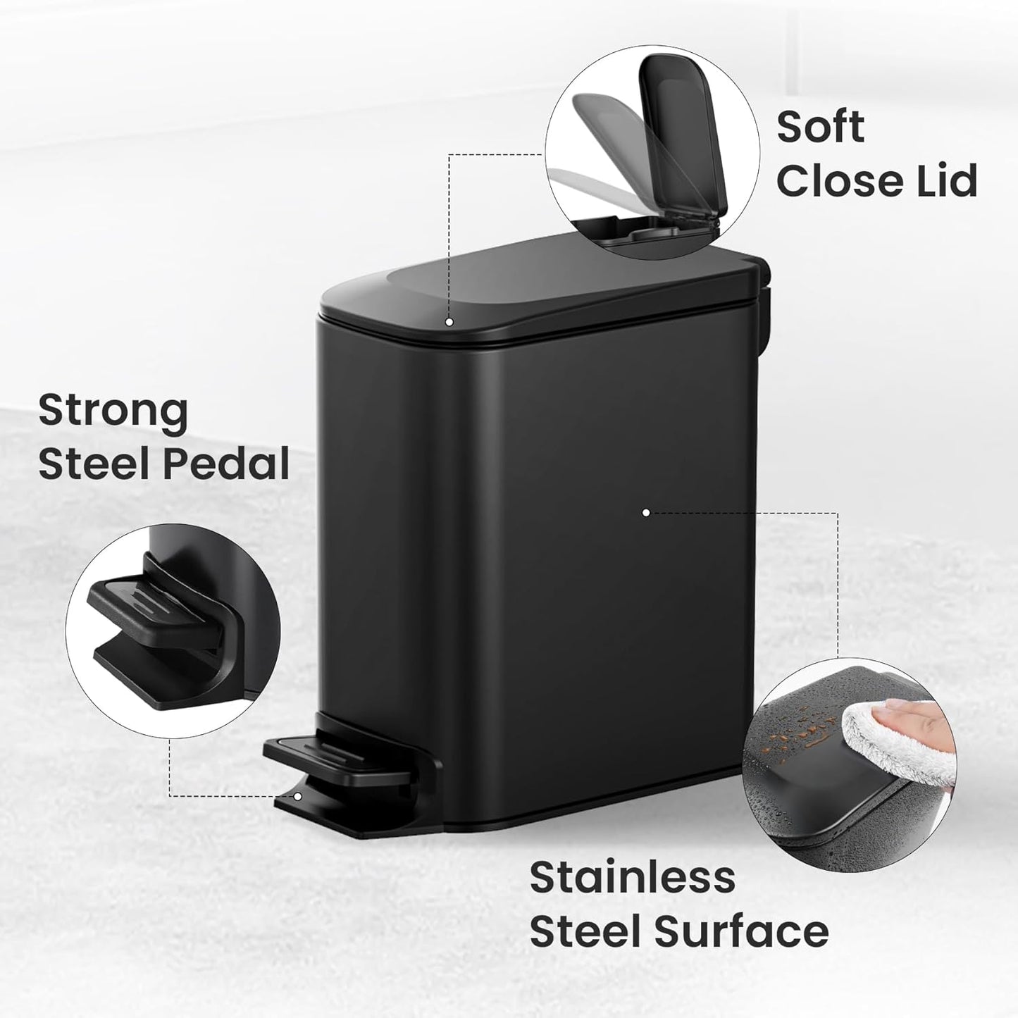 Cesun Small Bathroom Trash Can with Lid Soft Close, Step Pedal, 6 Lite