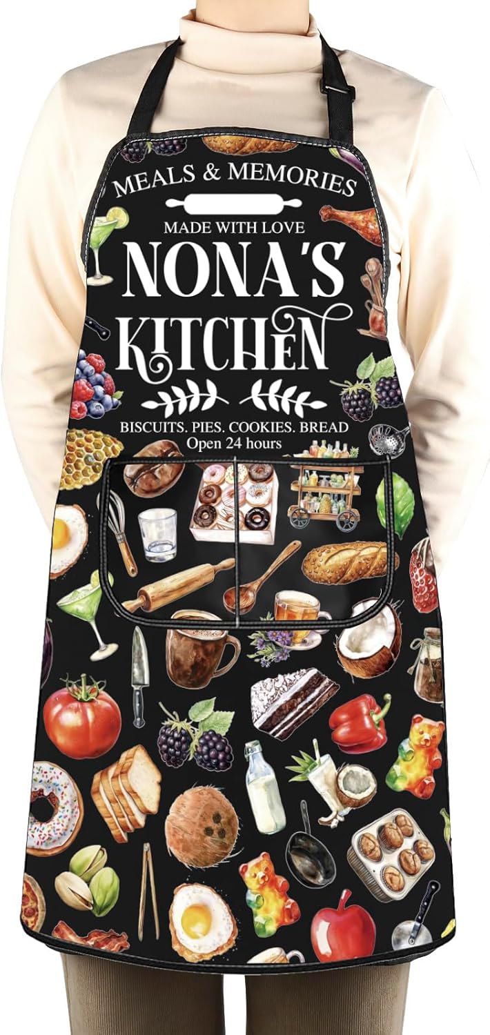WCGXKO Nona’s Kitchen Apron Grandmother Birthday Gift Best Nona Ever Merch Mother’s Day Gift for Grandma