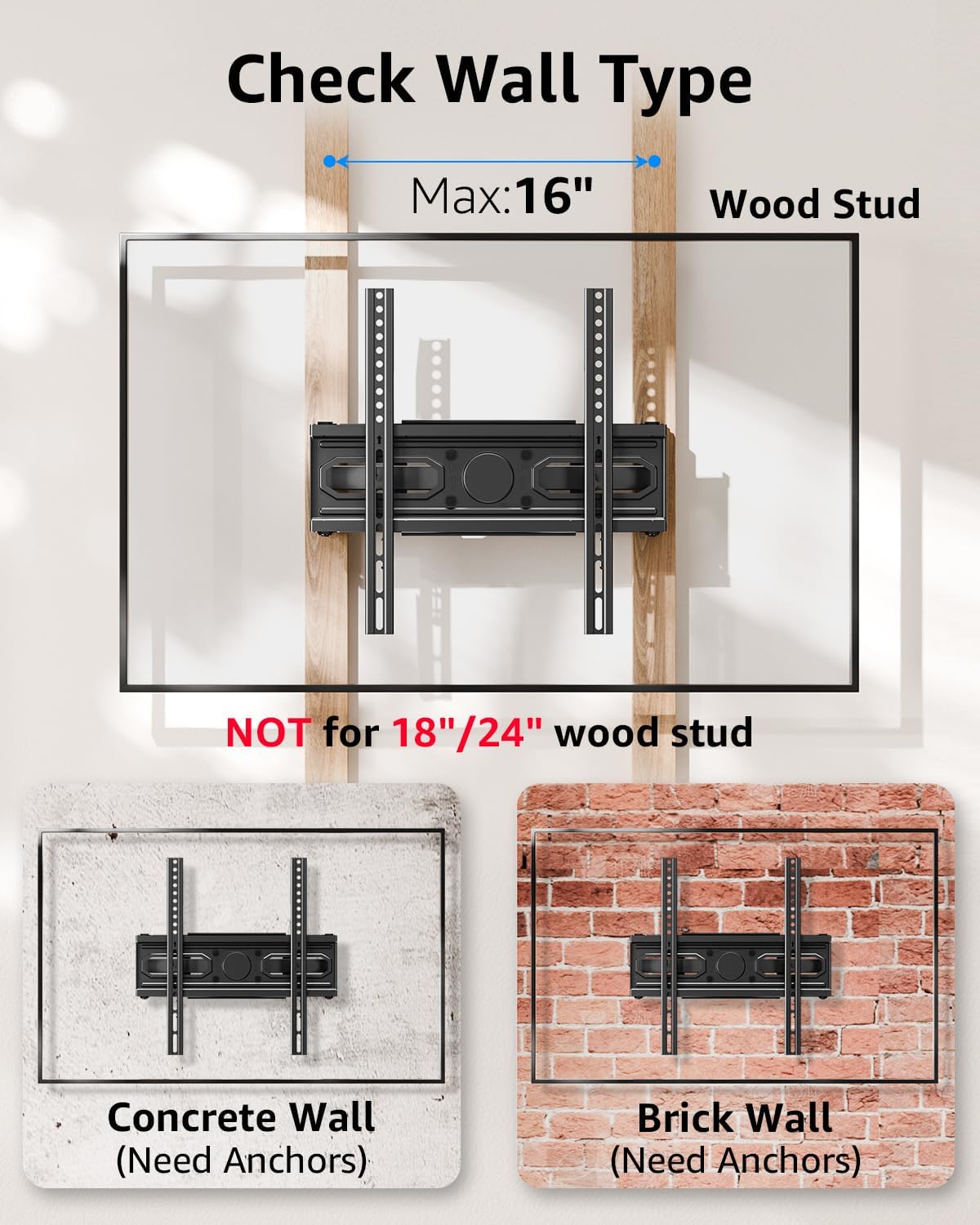 EconoMe TV Wall Mount for Most 32-65 inch Flat Screen/LED/4K TVs, TV M